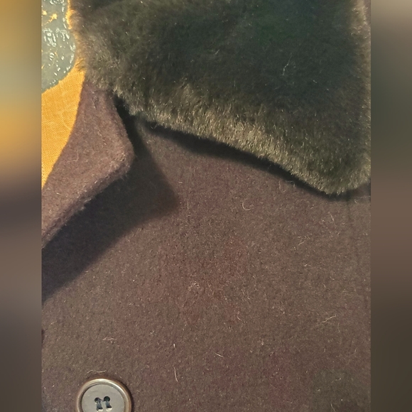 Perry Ellis Wool brown coat, faux fur collar, size 12 - Picture 3 of 8